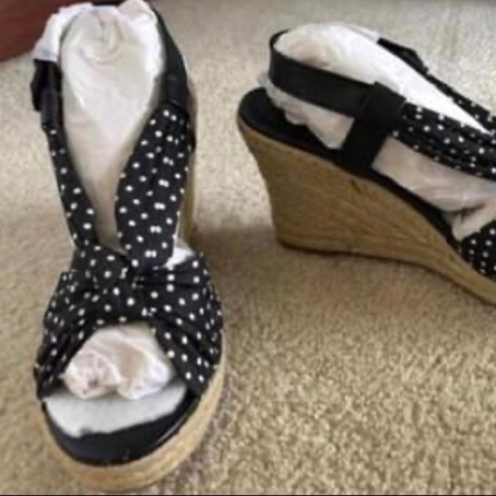 Laura Ashley Sz 10 Black Dot Wedge Shoes-NIB